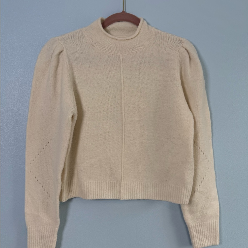 RD Style Cream Turtleneck Puff Sleeve Sweater